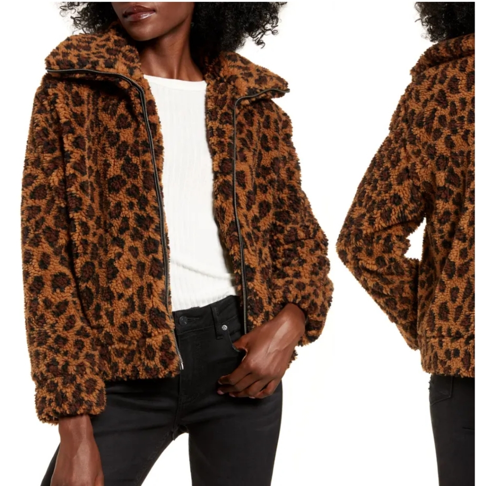 BB Dakota Leopard Print Faux Shearling Jacket